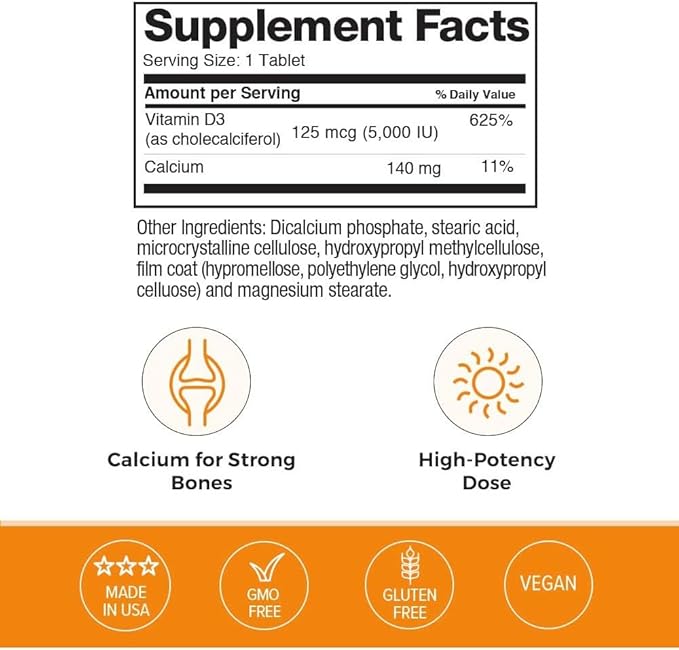 Omax3 Omax Vitamine D3 Haute Puissance 5 000 UI (125 mcg) Os, Muscles & Articulations Solides, Santé Cardiaque, Immunité, Sans OGM, Sans Gluten, Sans Soja - 90 Gélules/par Bouteille (Lot de 2)