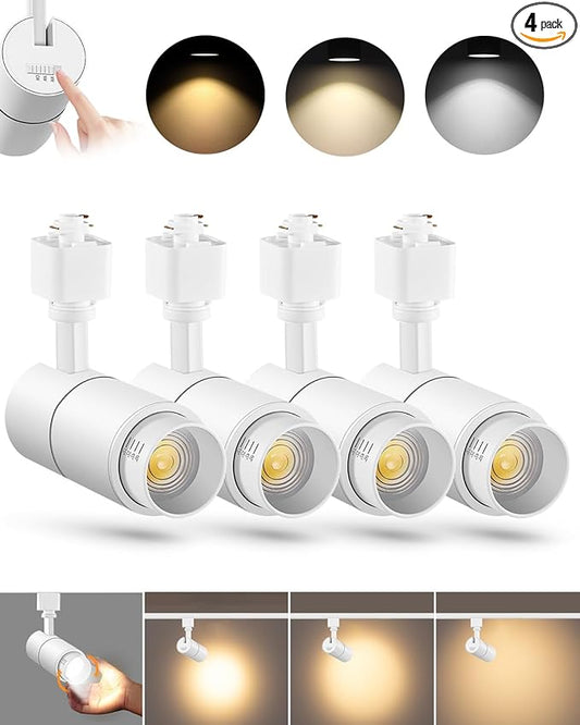 VANoopee 3-Color Zoomable 10W LED Track Lighting Heads H Type Track Light Heads Dimmable Bright Ceiling Spotlight Fixtures Accent Art, 3000K 4000K 5000K Adjustable, CRI90+ 15°-60° 1000lm White 4 Pack