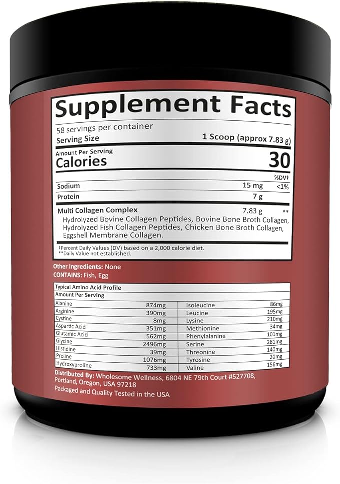 Wholesome Wellness Premium Multi Collagen Peptides Protein Powder for Women and Men, 5 Types of Hydrolyzed Collagen, Grass-Fed, Non-GMO & Unflavored, Pure Protein for Youthful Skin & Joint Recovery