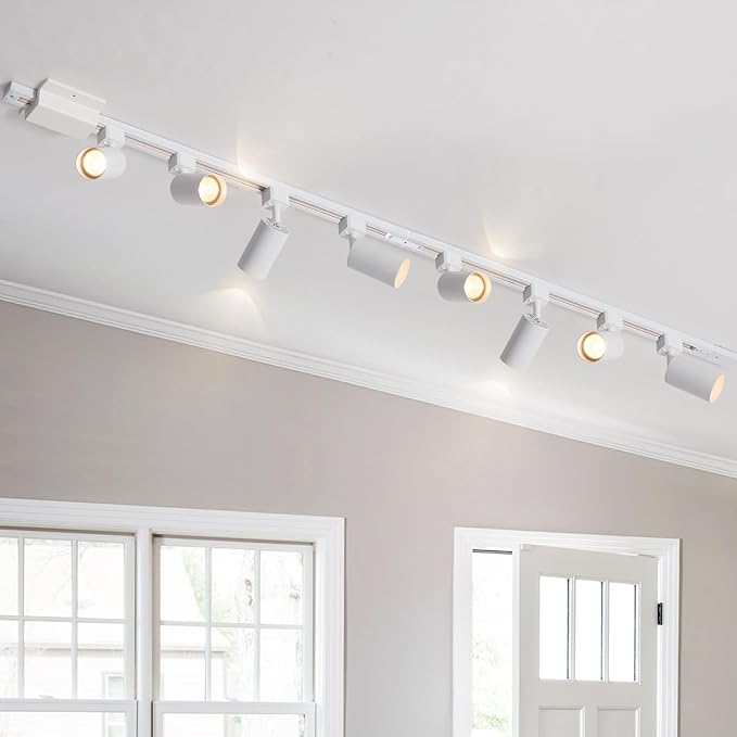 8-Light LED Track Lighting Kit with 6.6FT H Track Lighting Rails & Floating Canopy Connector, GU10 Track Light Kit, Modern Kitchen Track Lighting Fixtures Ceiling Spot Light, White (No Bulbs)