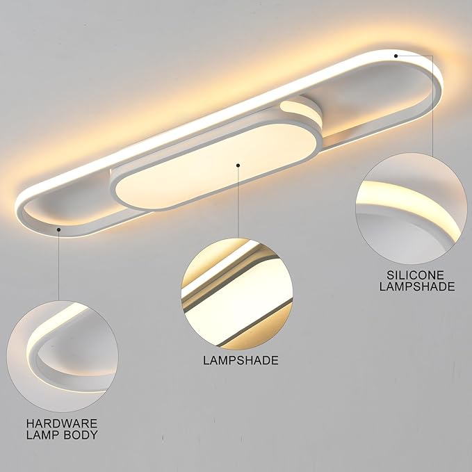 Qcyuui Modern LED Ceiling Light,Dimmable Linear Ceiling Lamp,31.5in Kitchen Lighting Fixtures Ceiling for Bedroom Hallway Dining Room (45W/3000-6500K/White)