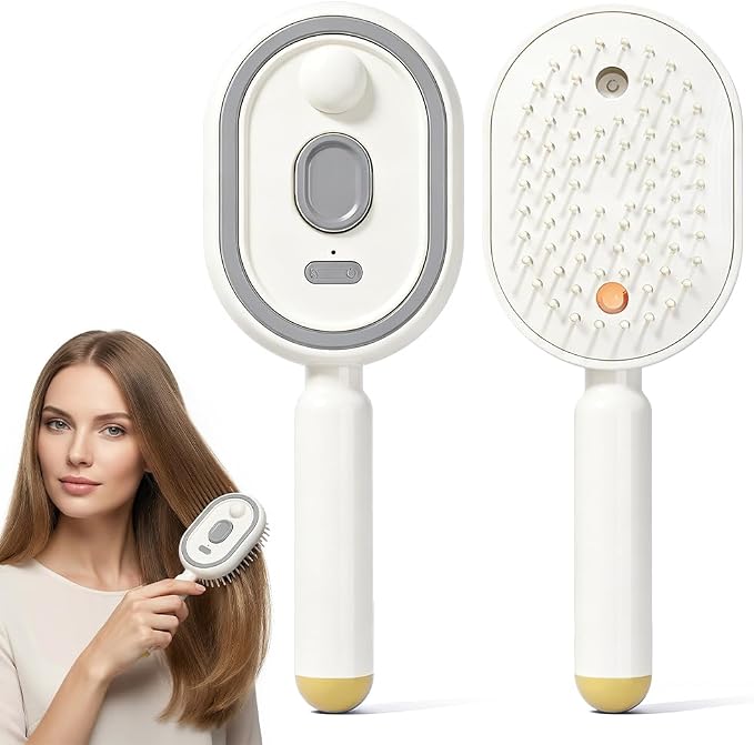 Electric Steam Brush for Hair, 2026 New Rechargeable Hair Straightener Brush with Detangling Comb, Water Spray Hair Brush for Both Long & Short Hairs (White)