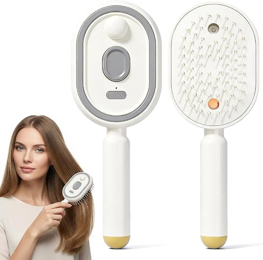 Electric Steam Brush for Hair, 2026 New Rechargeable Hair Straightener Brush with Detangling Comb, Water Spray Hair Brush for Both Long & Short Hairs (White)