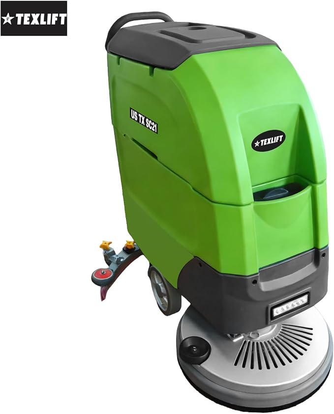 Walk-Behind Commercial Floor Scrubber Machine, 21″ Cleaning Width, 24V Battery Powered Scrubber Dryer with 16 Gal Tanks for Warehouse, Retail & Facility Cleaning (US-TX-SC21)