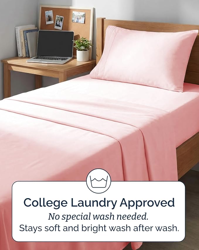 Twin XL 4 Piece Sheet Set - Comfy Breathable & Cooling - Ultra-Soft Hotel Luxury Bedding Set w/ 8-16 Inch Deep Pockets - 1 Flat & 1 Fitted Sheet & 2 Pillowcases - Wrinkle Free & Easy Care - Baby Pink
