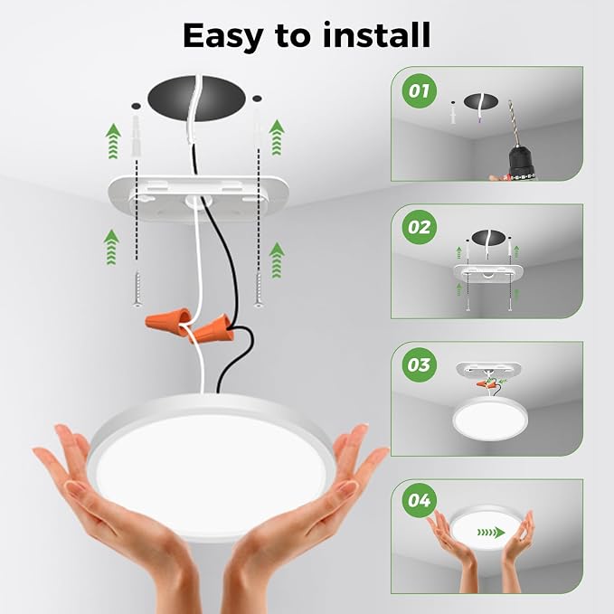 zemty 8Pack LED Flush Mount Ceiling Lights, 6.5 Inch 12W 1200lm Lighting Fixtures Recessed, Adjustable 3000K 4000K 6500K, Round Modern Ceiling Lamp for Bathroom Closet Hallway