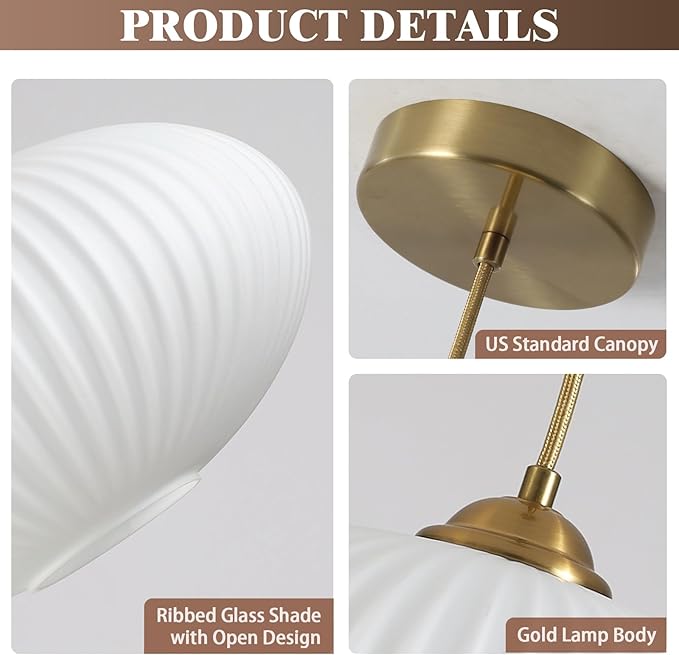 KCO Lighting Mid Century Modern Gold Globe Pendant Lighting Brushed Brass White Opal Glass Pendant Light Antique Farmhouse Single Hanging Kitchen Island Lighting Fixture