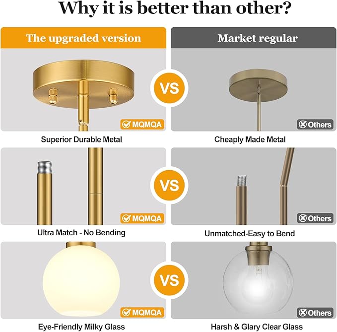 2 Pack 22"-50" Height Adjustable Glass Pendant Lights Kitchen Island, Globe Brushed Gold Pendant Lights with Milk Glass Shade, Mid Century Pendant Light Fixtures Kitchen Pendant Lighting over Island