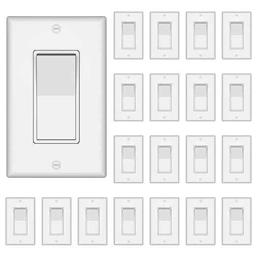 ThunderWay Single Pole Decorator Wall Light Switch with Quiet Operation, Wall Plate Included, 15A 120V/277V, On/Off Paddle Switch, Residential Grade - UL Listed, White (20)