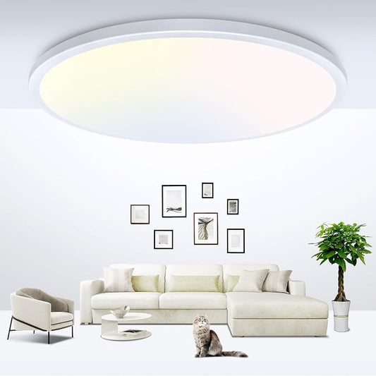 zemty 12 Inch White Flush Mount Ceiling Lights Super Slim 28W 3200lm LED Light Fixture, Warm Natural Cool White Selectable Lighting Fixture for Bedroom, Kitchen, Basement