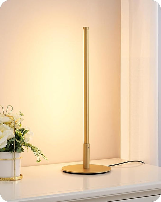 EDISHINE LED Table Lamp, Stepless Dimmable Bedside Lamp with 3 Color Temperature, Modern Nightstand Lamp, Upgraded Desk Lamps for Bedroom, Living Room, Corner, Gift, Metal Finish, Gold, 6W