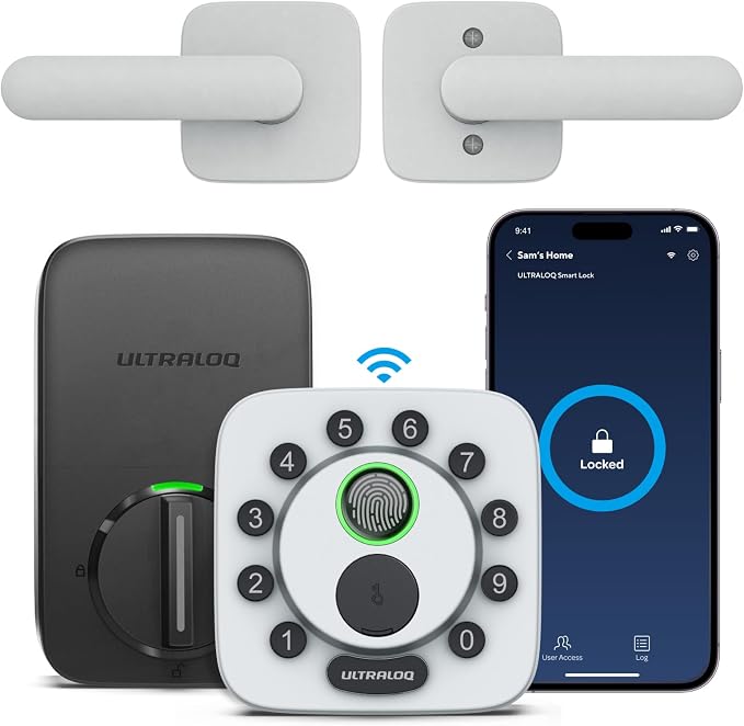 ULTRALOQ Bolt SE Smart Lock with Handle, Built-in Wi-Fi, Matter Over Thread, Works with Apple Home, Alexa, Google, Keyless Deadbolt with Fingerprint, App, Code, Remote Control, Gray