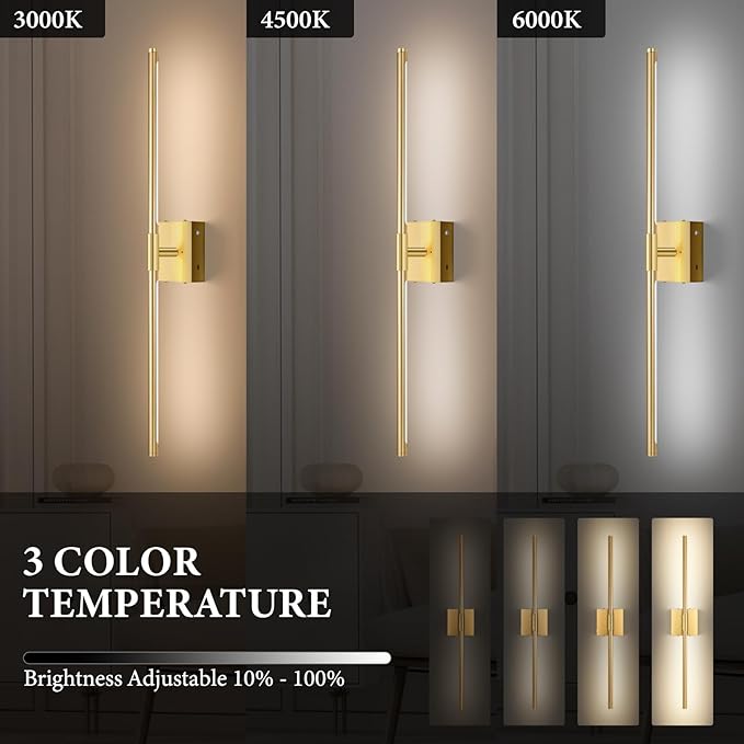 SAIMAND Wireless Sconces Set of 2 Battery Operated,8000mAh USB Rechargeable Wall Light with Remote Control,3000K-6000K LED Dimmable Wall Lamp for Living Room, Hallway, Bedroom (Gold)