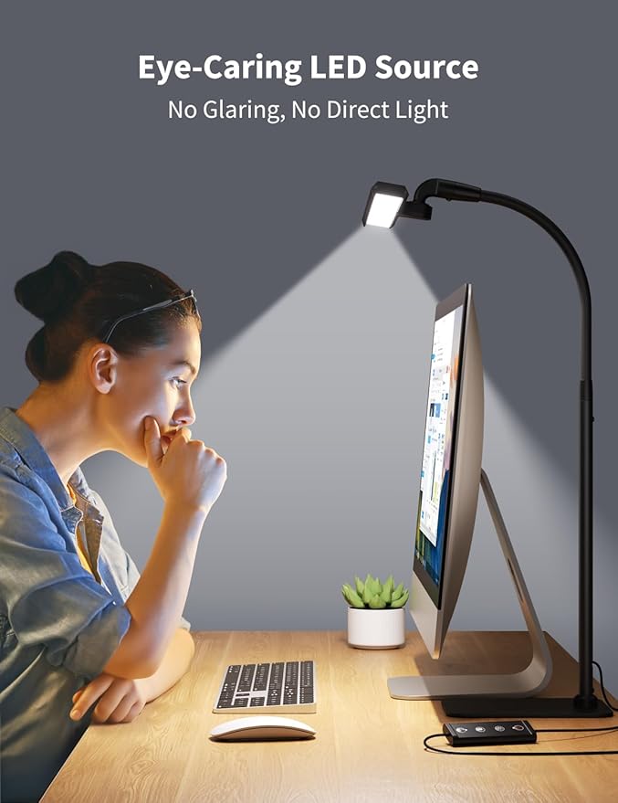 Kary LED Desk Lamps for Home Office, Tall Desk Light with Base, Flexible Gooseneck Adjustable 5-Level Dimmable Brightness & Color, Height Architect Lamp for Working, Reading, Crafting, Study
