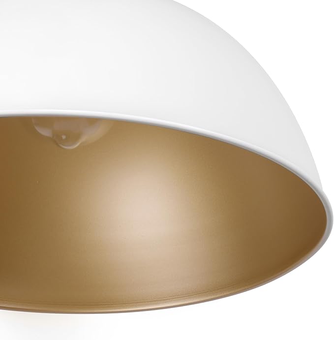 LamQee 13 Inch White and Gold Metal Pendant Light Kitchen Island, Farmhouse Modern Dome Pendant Light Fixtures Ceiling Hanging Lighting Chandelier for Dining Room Over Table, Bar, Hallway, Entryway