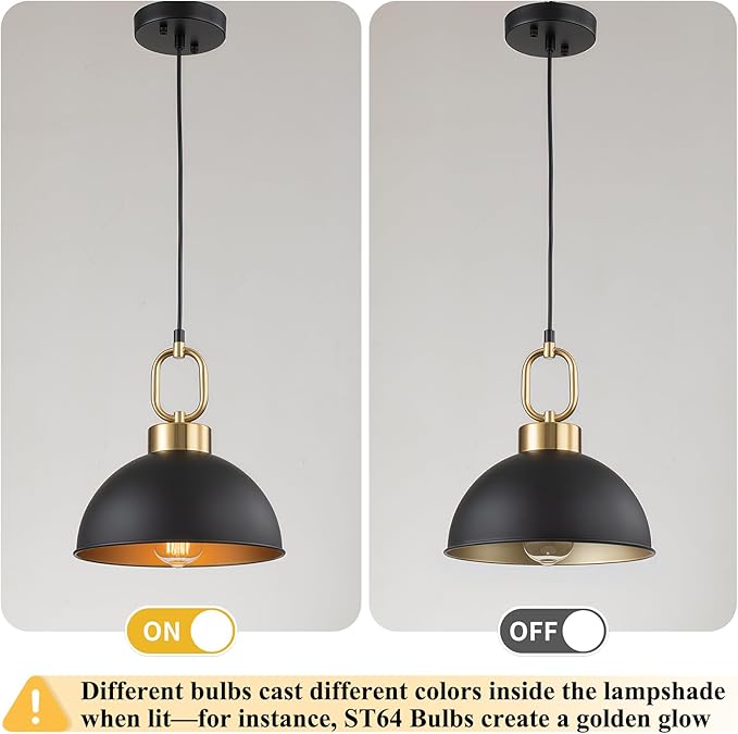 2 Pack Farmhouse Black Pendant Lights Kitchen Island, 10'' Industrial Dome Pendant Light Fixtures, Adjustable Height Modern Hanging Light for Kitchen Dining Room Entryway Bar