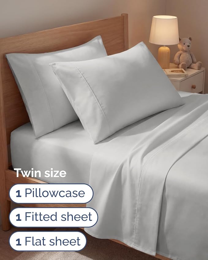 Twin 4 Piece Sheet Set - Comfy Breathable & Cooling - Ultra-Soft Hotel Luxury Bedding Set w/ 8-16 Inch Deep Pockets - 1 Flat & 1 Fitted Sheet & 2 Pillowcases - Wrinkle Free & Easy Care - French Grey