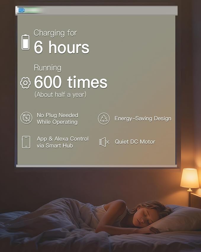 Tokblind Motorized Roller Shade with Remote Control, Blackout Electric Shade for Windows Compatible with Alexa Google via Hub, Rechargeable Smart Window Blind for Home Office (Vinyl Beige)