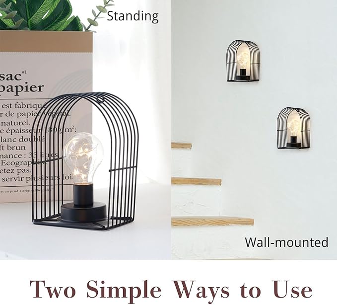 JHY DESIGN Set of 2 Battery Operated Wall Sconce 7''H Metal Wall Mount Lamp with 6-Hour Timer and Fairy Lights Bulb Table Lamp Wall Decor for Bedroom Living Room Hallway Stairway(Arch Shape)