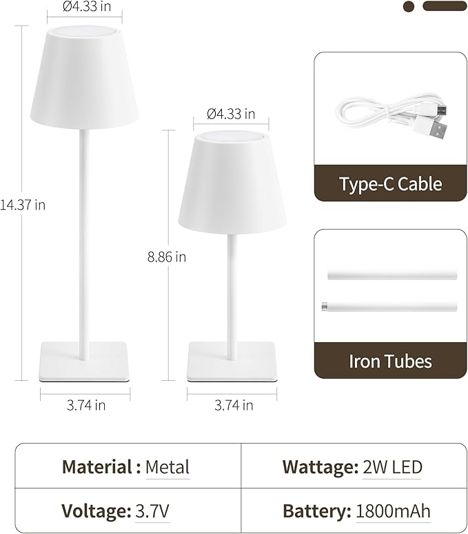 UME 3 Pack Cordless Table Lamp, Battery Operated Lamp - Portable Waterproof Rechargeable Table Lamp 3 Color Temps & Stepless Dimming for Dinner, Desk, Cafe, Outdoor (White)