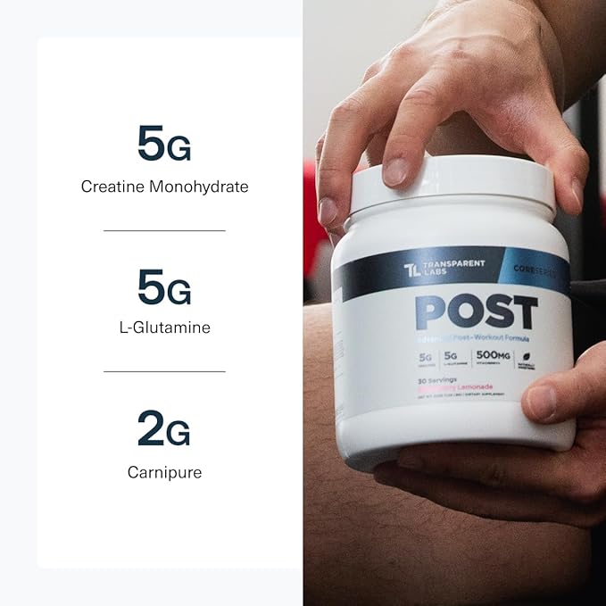 Transparent Labs Post - Post-Workout Recovery Muscle Builder with L-Glutamine, Beta-Alanine and BetaPure Betaine Anhydrous for Muscle Recovery and Muscle Building - 30 Servings, Strawberry Lemonade
