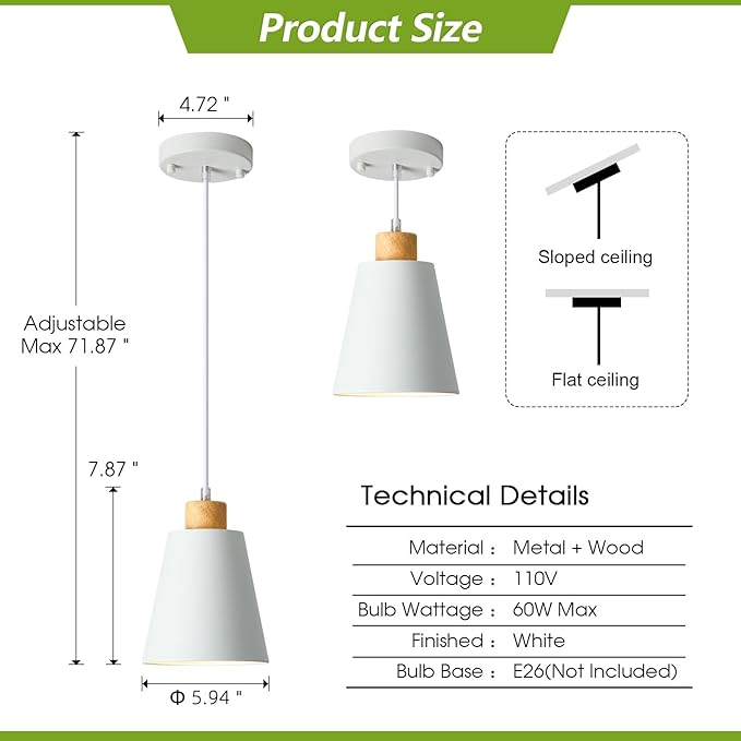 Mini Pendant Light Fixtures White Wood Pendant Lighting for Kitchen Island 7.87in Cone Modern Ceiling Hanging Lights Hollow Shade Nordic Island Light for Counter, Bar, Hallway