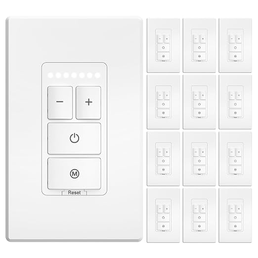 Amico Electronic Dimmer Switch, Touch Button Control, Single-Pole with LED Indicator, 150W Dimmable LED & 450W Incandescent, Includes Wall Plate, ETL Listed, 12 Pack, White