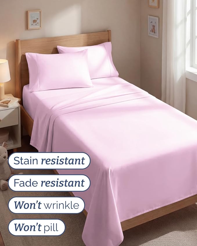 Twin 4 Piece Sheet Set - Comfy Breathable & Cooling - Ultra-Soft Hotel Luxury Bedding Set with 8-16 Inch Deep Pockets - 1 Flat & 1 Fitted Sheet & 2 Pillowcases - Wrinkle Free & Easy Care - Light Pink