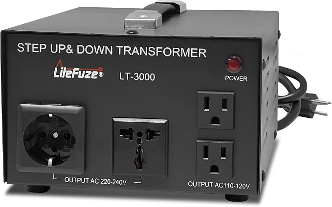 LiteFuze LT Series 3000 Watt Voltage Converter Transformer Step Up/Down - 110v to 220v / 220v to 110v Power Converter - Fully Grounded Cord - Universal Socket, CE Certified