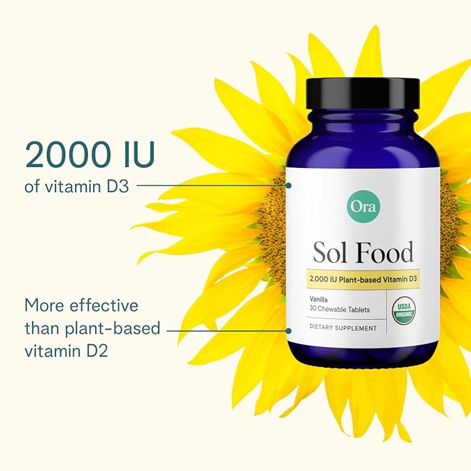 Vitamine D3 Ora Organic 2000 UI – Vitamine D végétalienne à croquer à base de lichen pour la santé des os, le soutien immunitaire et l'humeur | Absorption maximale – 1 mois d'approvisionnement, 30 comprimés à croquer végétaliens à la vanille (lot de 2)