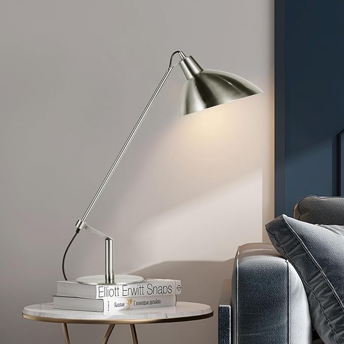 Desk Lamp Modern Industrial 100% Metal Adjustable Table Lamp 24", Natural Light (4000K) with Dimmer, Ideal for Office Bedroom Study Room Living Room Nightstand Bedside Lamps Nickel