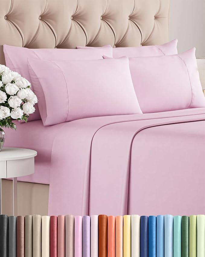 King 6 Piece Sheet Set - Comfy Breathable & Cooling - Ultra-Soft Hotel Luxury Bedding Set with 8-16 Inch Deep Pockets - 1 Flat & 1 Fitted Sheet & 4 Pillowcases - Wrinkle Free & Easy Care - Light Pink
