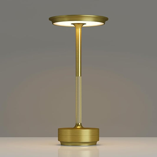 TBBGA 1 Pack Cordless Table Lamps Rechargeable, Portable 5000mAh Battery Operated Lamp, 3 Color Stepless Dimming LED Table Light with Memory Function, for Outdoor/Dinner/Patio/Restaurant.(Gold)