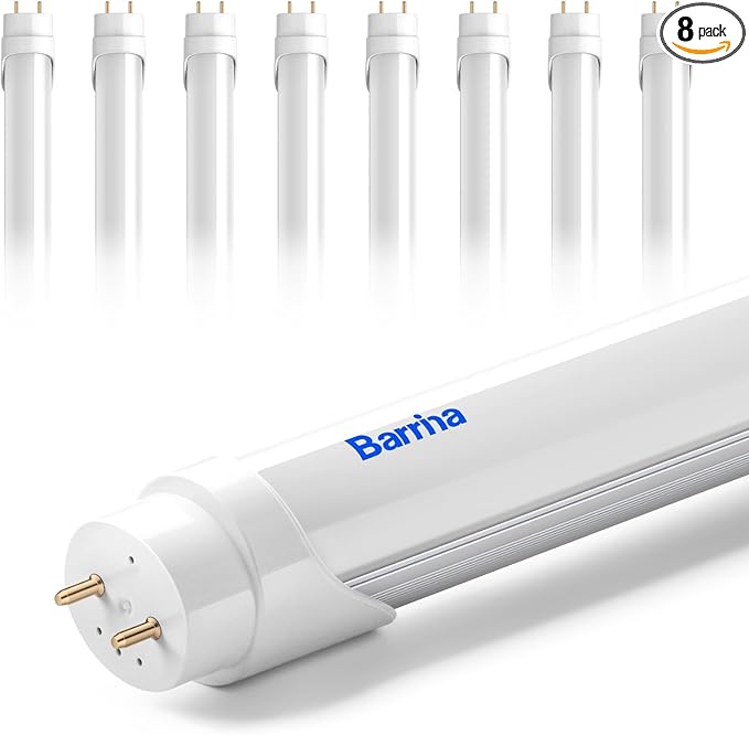Barrina T8 LED Bulbs 4 Foot, Fluorescent Light Bulbs Replacement, 24W, 3200LM, 6000K Bright Light Ballast Bypass, Dual-End Powered, T8 T10 T12 LED Fluorescent Tube Replacement, Frosted Cover, 8 Packs