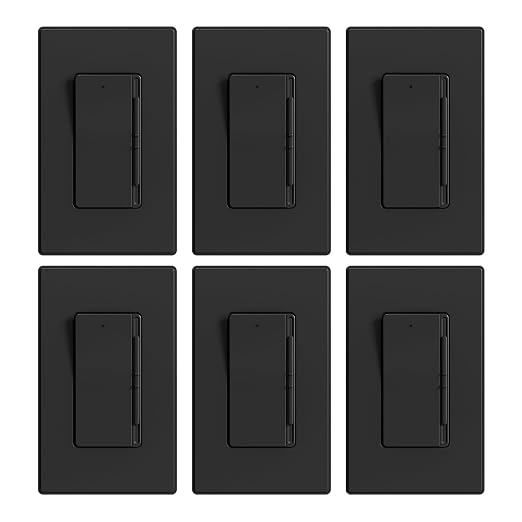 ELEGRP Digital Slide Dimmer Light Switch, Dimmer Switch with Decorative Frameless Design Wallplate for LED/CFL, Incandescent,Halogen Bulbs, Single Pole/3-Way, UL Listed, 6 Pack, Matte Black