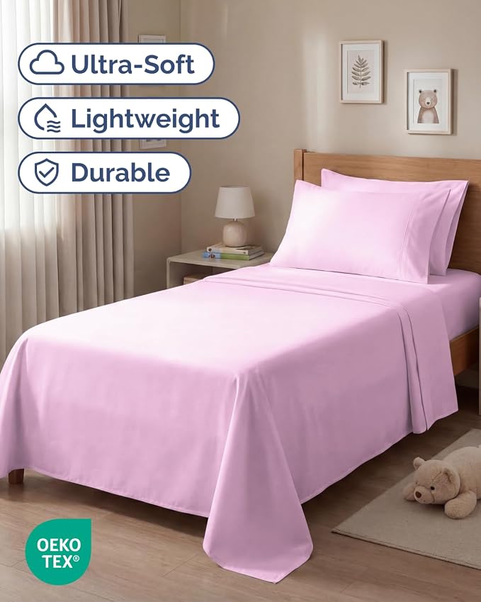 Twin 4 Piece Sheet Set - Comfy Breathable & Cooling - Ultra-Soft Hotel Luxury Bedding Set with 8-16 Inch Deep Pockets - 1 Flat & 1 Fitted Sheet & 2 Pillowcases - Wrinkle Free & Easy Care - Light Pink