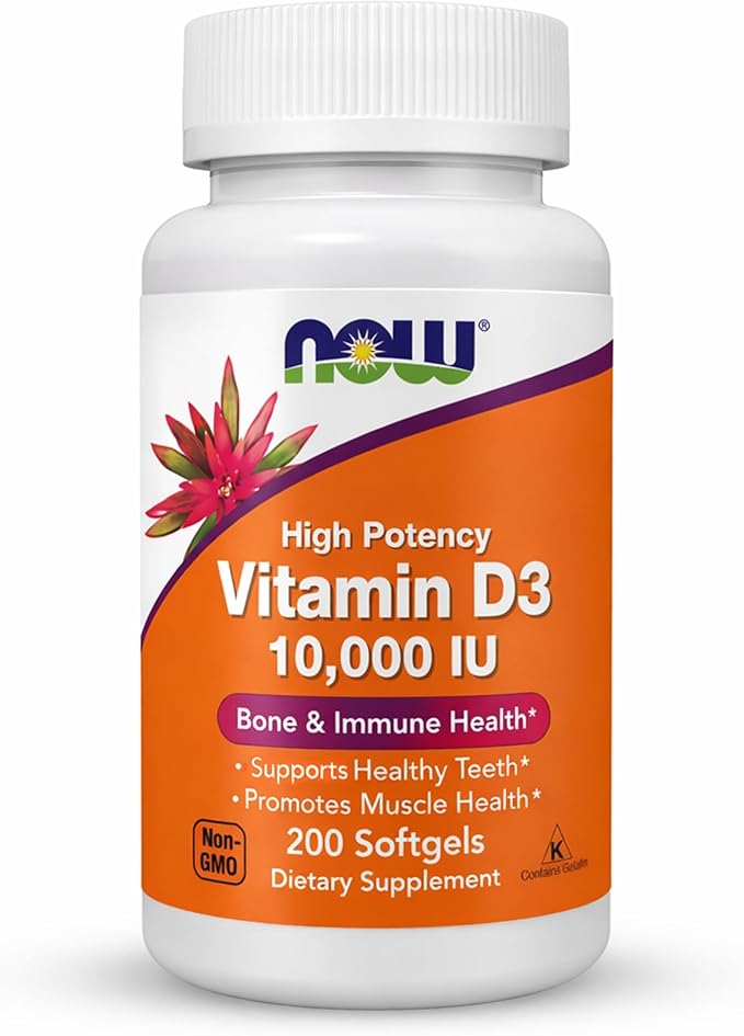 NOW Foods Supplements, Vitamin D-3 10,000 IU, Highest Potency, Structural Support*, 200 Softgels