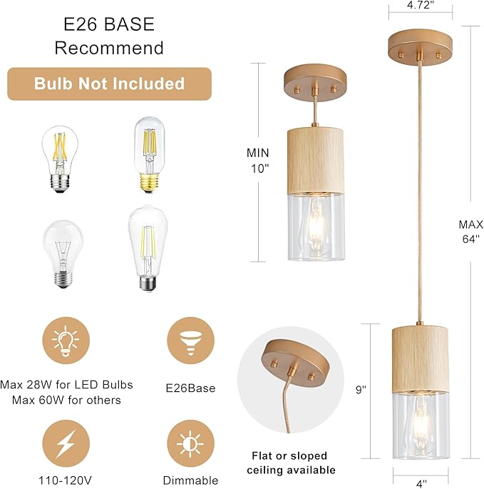 3-Pack Gold Pendant Light Fixtures, Adjustable Modern Pendant Lights for Kitchen Island, Industrial Clear Glass Pendant Lights for Dining Table Hallway Bedroom Living Room