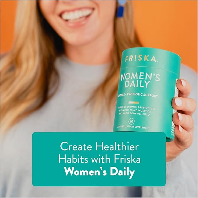 Friska Daily Digestive Enzymes with Probiotics for Women - Helps Break Down Food, Reduce Bloating & Gas - with Cranberry, Vitamin D & Biotin, 90 Capsules