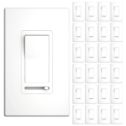 Amico 24 Pack Light Dimmer Switch, No Neutral Wire, Single Pole or 3-Way, for Dimmable LED/CFL (150W) & Halogen/Incandescent (600W), Slide to Dim, White with Wall Plates Included, UL Listed