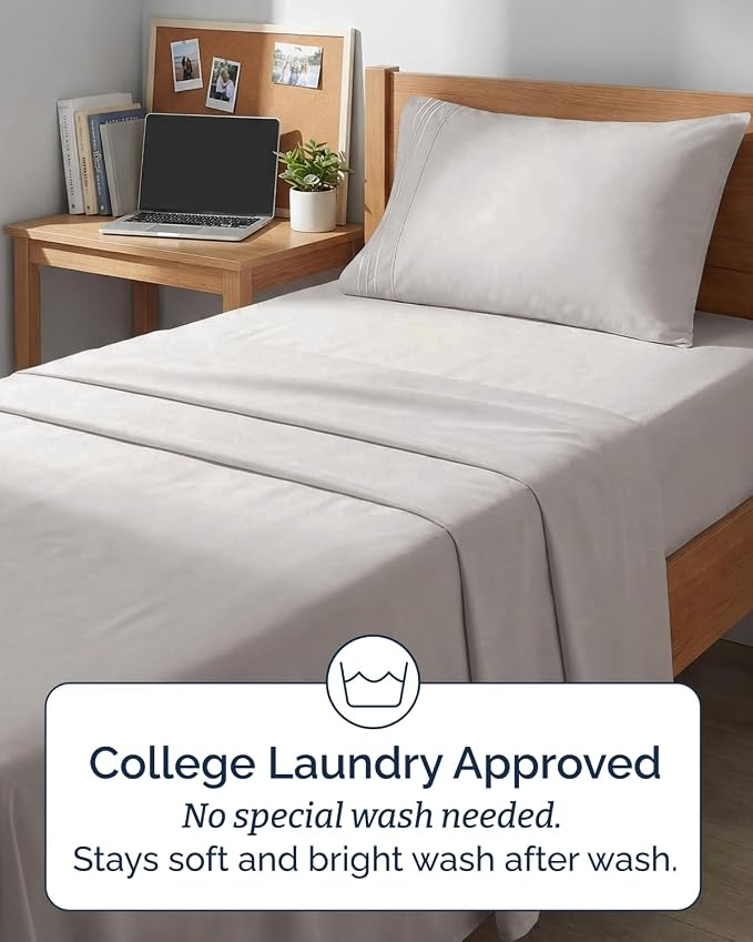 Twin XL 4 Piece Sheet Set - Comfy Breathable & Cooling - Ultra Soft Hotel Luxury Bedding Set w/ 8-16 Inch Deep Pockets - 1 Flat & 1 Fitted Sheet & 2 Pillowcases - Wrinkle Free & Easy Care - Light Grey