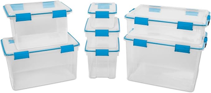 Sterilite 6-Pack Gasket Box, Weather-Resistant Storage Bins with Latching Lids, 7.5 Quart - Heavy-Duty Organizing Containers for Closet, Bathroom, and Office