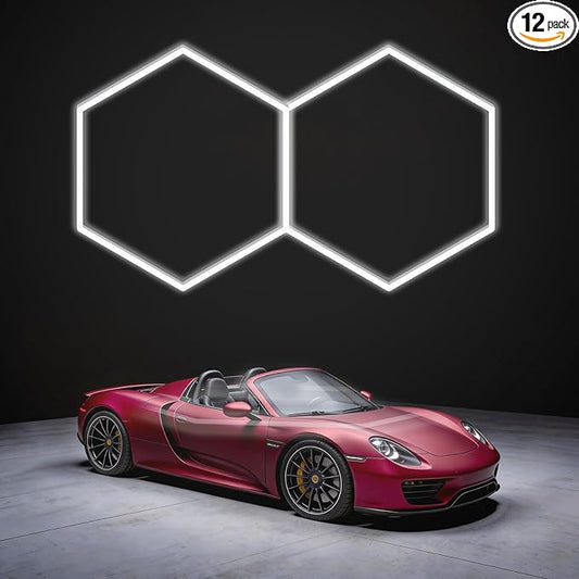 LZHOME LED Hexagon Garage Light: 12700LM Car Detailing Shop Light, DIY Splicing Ceiling & Wall Decor Lights, for Workshop Basement Gym Warehouse Bar Gaming Room