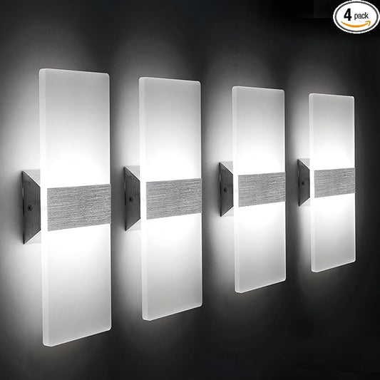ChangM Modern Wall Sconce 12W, Set of 4 LED Wall Lamp Cool White Acrylic Material Hardwired Wall Mounted Wall Lights