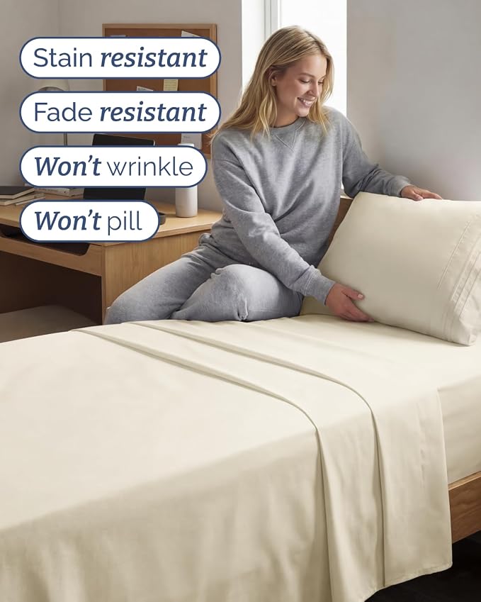Twin XL 4 Piece Sheet Set - Comfy Breathable & Cooling - Ultra-Soft Hotel Luxury Bedding Set w/ 8-16 Inch Deep Pockets - 1 Flat & 1 Fitted Sheet & 2 Pillowcases - Wrinkle Free & Easy Care - Off White