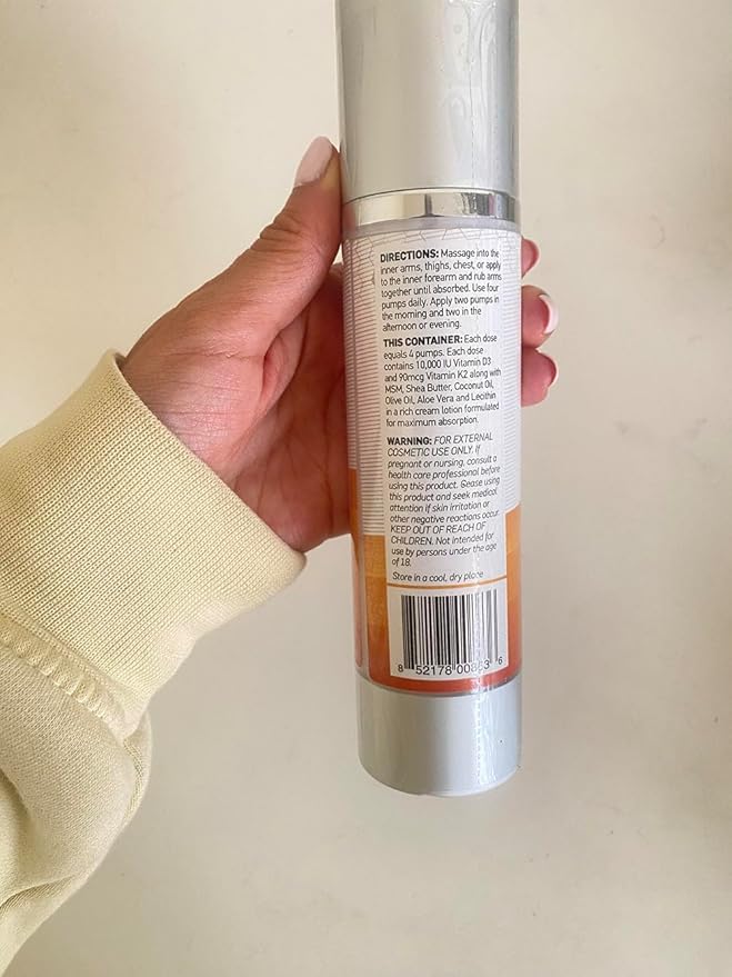 Crème de vitamine D naturelle pure D3 10000UI, puissance maximale, pour lutter naturellement contre la carence en vitamine D - avec de la vitamine K2 et de l'extrait de feuille d'olivier - Pour trois mois - Sûre et efficace (10 000 UI - 102 g)
