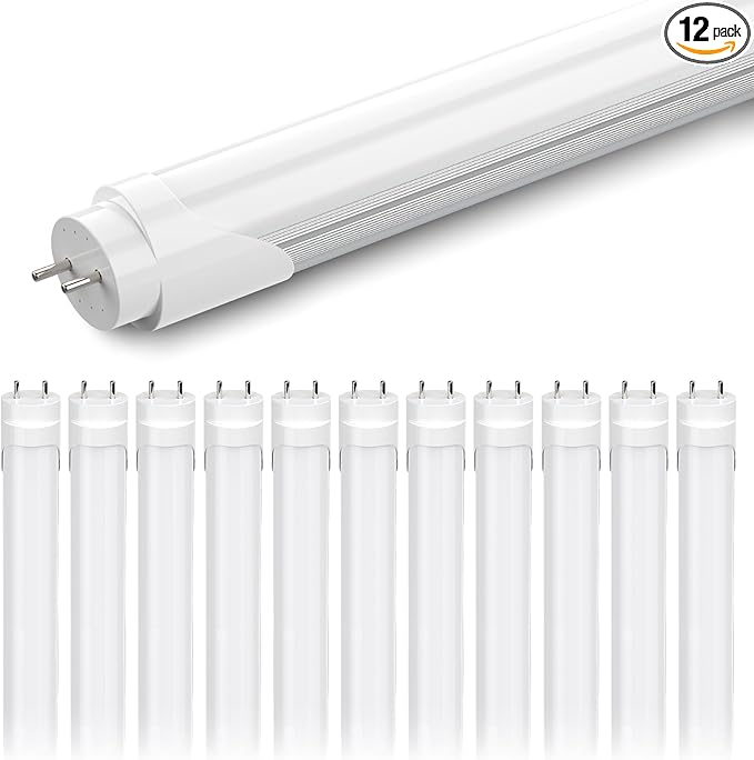 JESLED Dimmable T8 LED Type B Light Bulbs 4 Foot, 3120+Lumens, 5000K Daylight White, 24W (65W Equivalent), 4FT Fluorescent Tube Replacement, Ballast Bypass, Dual Ended Power, Frosted,12-Pack