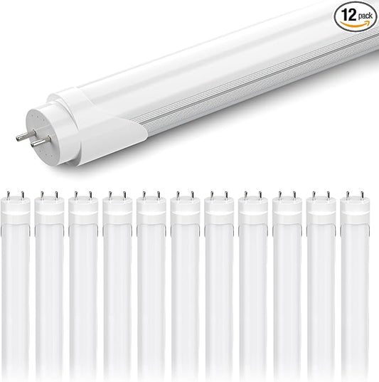 JESLED Dimmable T8 LED Type B Light Bulbs 4 Foot, 3120+Lumens, 5000K Daylight White, 24W (65W Equivalent), 4FT Fluorescent Tube Replacement, Ballast Bypass, Dual Ended Power, Frosted,12-Pack
