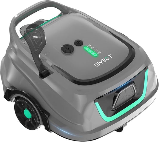 WYBOT A1 Robotic Pool Cleaner – Dual Layer Filtration, Strong Suction, 130 Mins Runtime, Robot Pool Vacuum for Above Ground & Flat Pools up to 1100 Sq. Ft., 4 Cleaning Modes (Tech Grey)