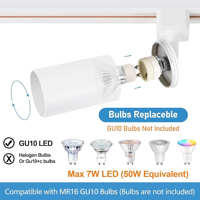 8-Light LED Track Lighting Kit with 6.6FT H Track Lighting Rails & Floating Canopy Connector, GU10 Track Light Kit, Modern Kitchen Track Lighting Fixtures Ceiling Spot Light, White (No Bulbs)